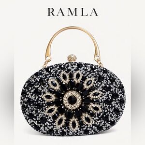 RAMLA - NEW - Stunning Black and Gold Clutch